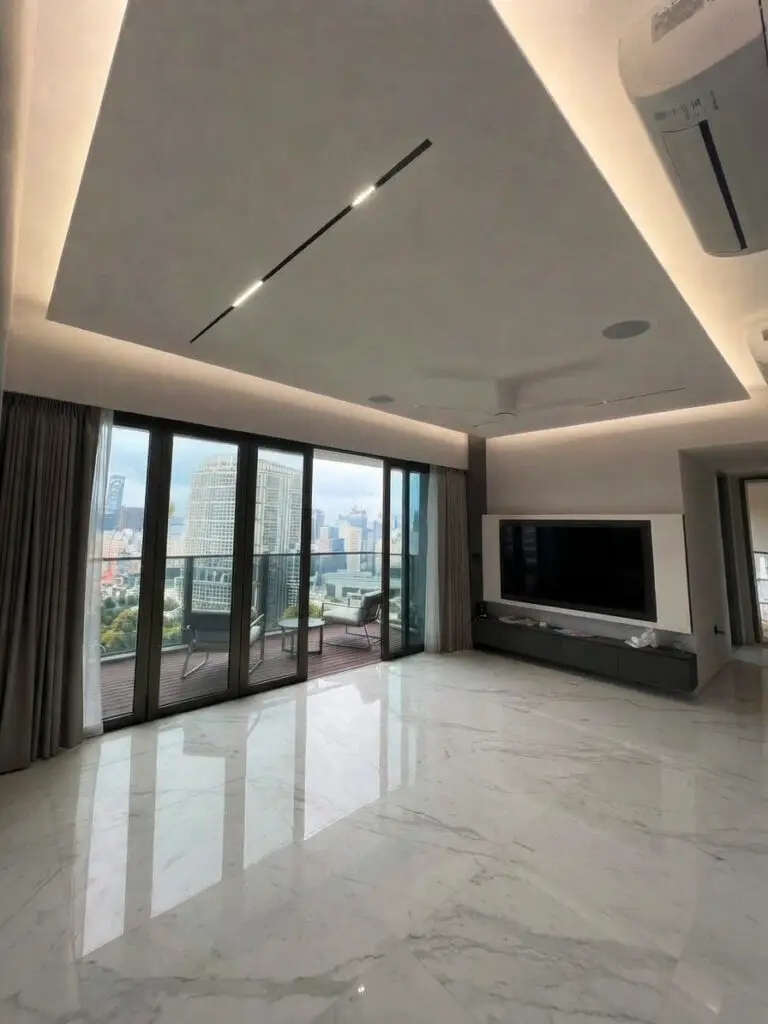 The Landmark living room with ultra-thin covelight and concealed lighting